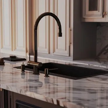 Modern Indian kitchen with Makrana marble countertops