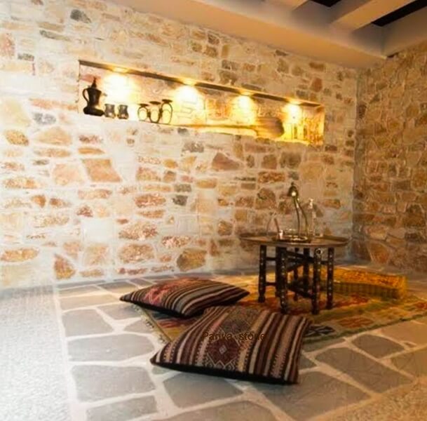 Modern building with natural stone exterior cladding