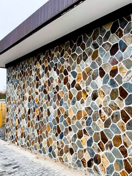 Interior feature wall with rustic stone cladding